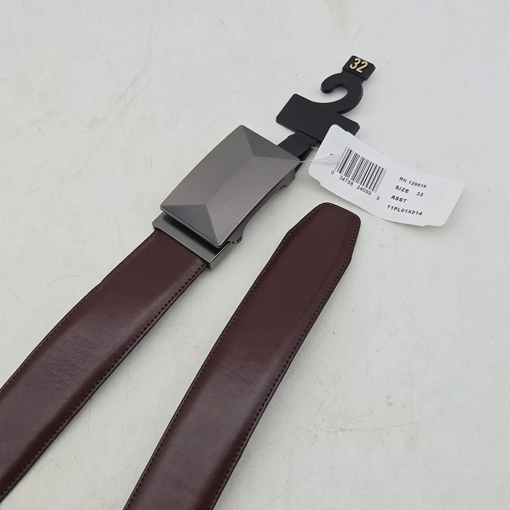 Structure Belt Brown Faux Leather Mens 32 Nickel Gunmetal Buckle‎ New